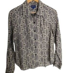 Pendleton Black & White Print Silk Button Up Blouse 8